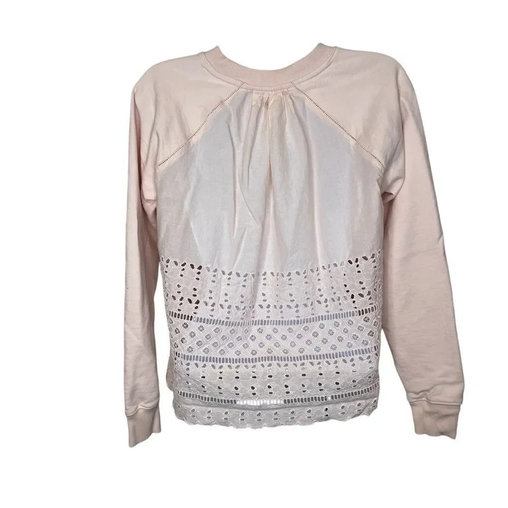 J. Crew Women's Crew Neck Sweater Blush Pink with Eyelet Lace Back Size XS